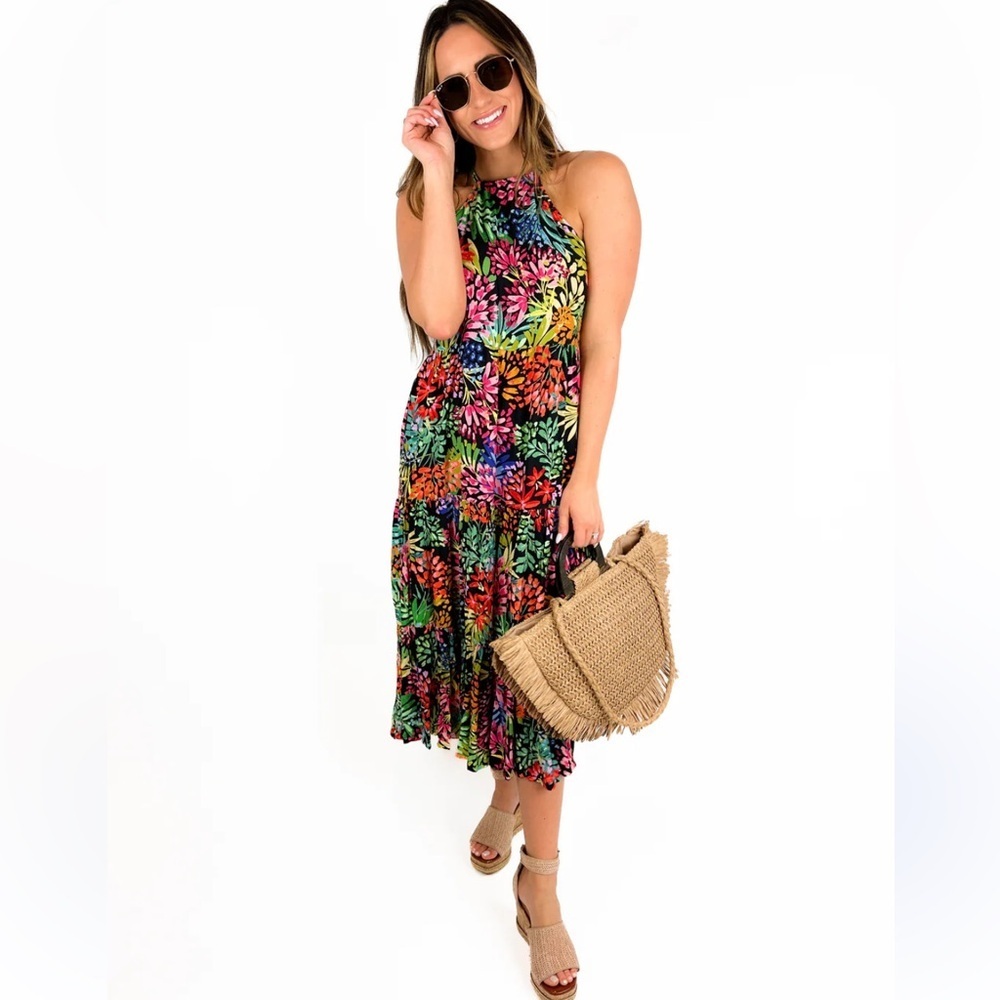 Molly Bracken Multicolor Floral Tiered Midi Dress